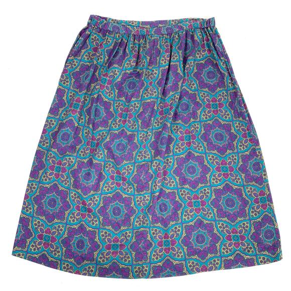 Vintage Dresses & Skirts - Vintage 90s {Jantzen} A-Line Midi Skirt Purple/Blue Paisley XL